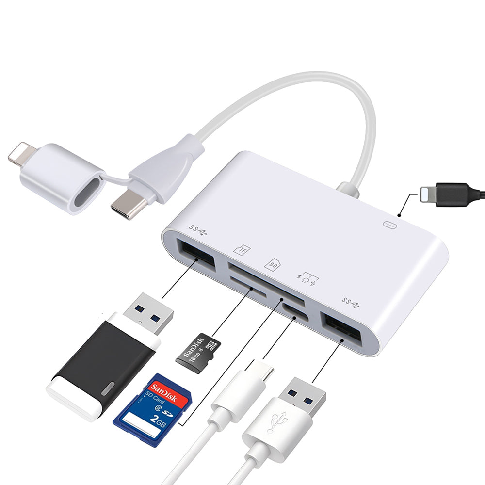 8-in-1 SD Card Reader with USB TF Lightning Port