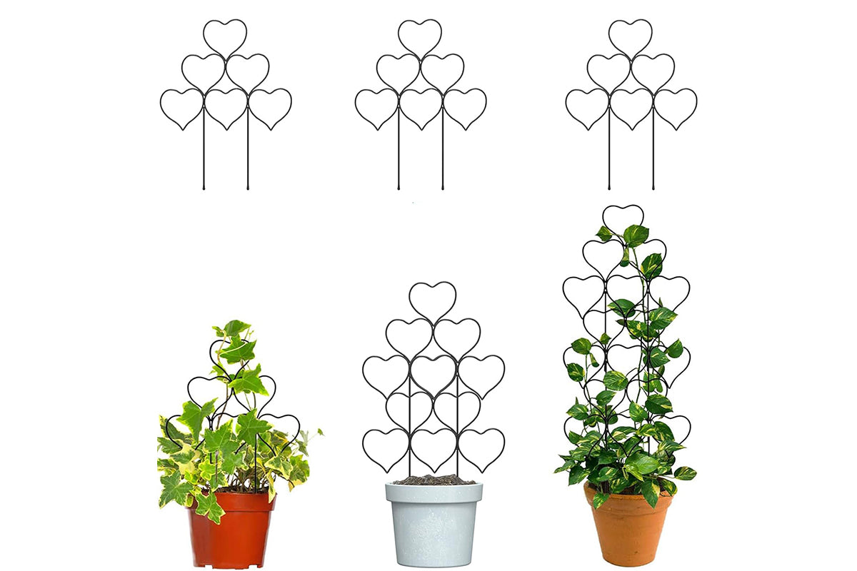 Plant Trellis for Climbing Plants Black Heart Metal Stackable Garden Trellis for Vine Ivy Flower Potted Plants