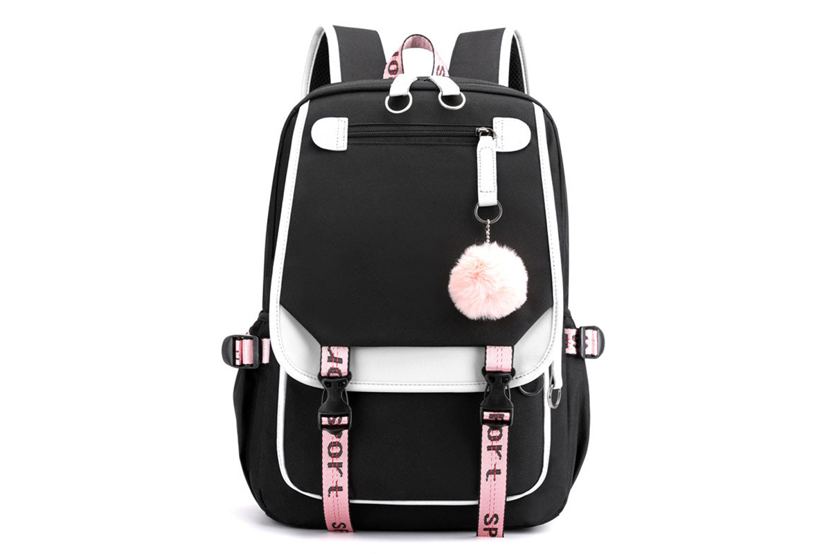 Girls Backpack Middle School Students Bookbag with USB Charge Port-White