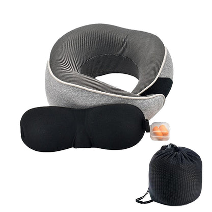Travel Pillow Set Memory Foam Neck Pillow with Earplugs and Eye Mask Light Gray