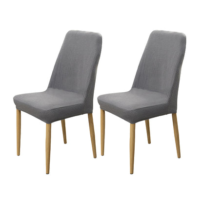 2Pcs Stretch Textured Check Dining Chair Covers Removable Chair Seat Protector Slipcovers -Grey
