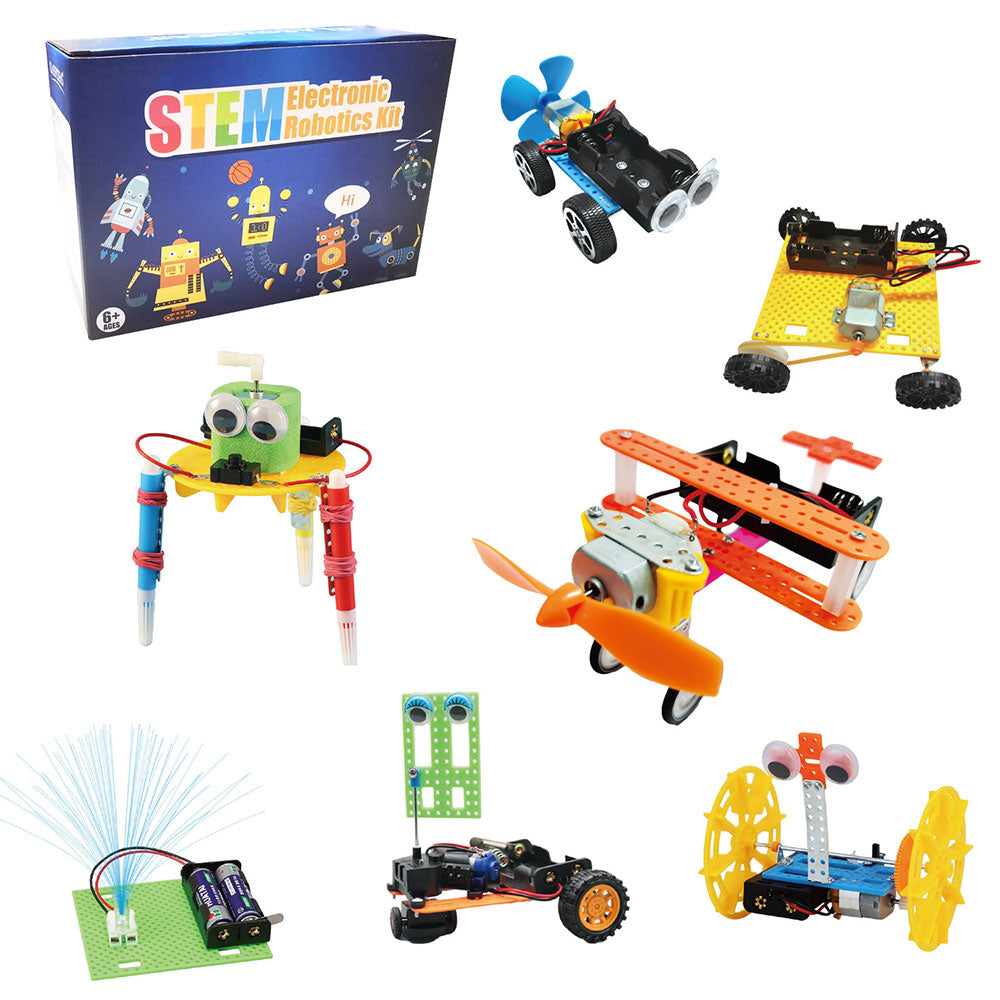 7Pcs Set STEM Toys for Kids Robot Building Science Experiments Toy Electric Motor Engineering Kit