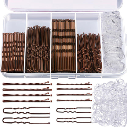 Hair Pins Set with Storage Box Bobby Pins & U Shaped Hair Clips Kit for Bun Updo Styling-Coffee