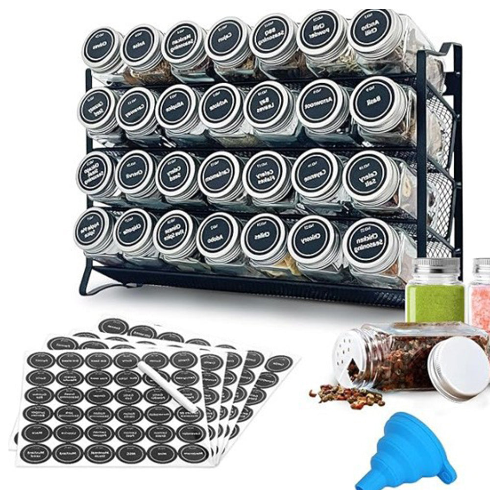 4 Tier Carbon Steel Spice Rack with Optional 28 Jars Labels