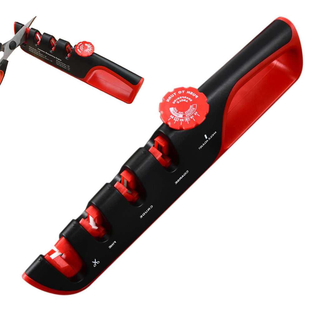 4 In 1 Scissors Sharpener Tool Knife Sharpeners With 6 Adjustable Angle For Kitchen Red