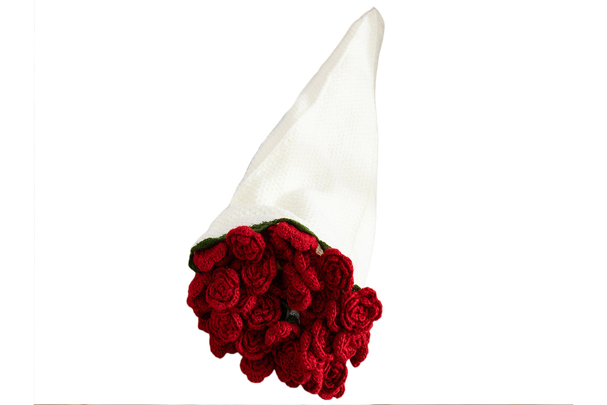 Handmade Knitted Flowers Rose Bouquet Blanket Knitted Throw Blanket -Red Camellia