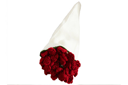 Handmade Knitted Flowers Rose Bouquet Blanket Knitted Throw Blanket -Red Camellia