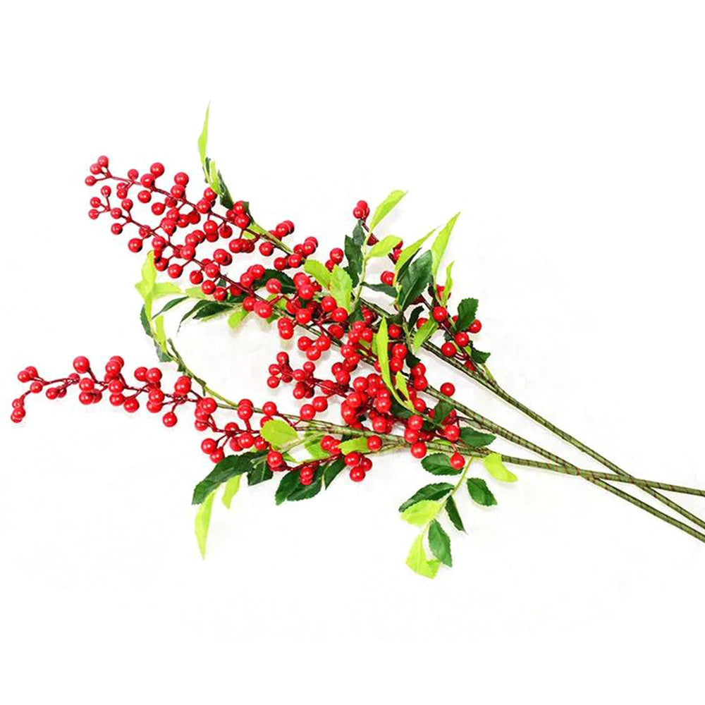 6Pcs 67cm Christmas Red Berry Holly Branch Pine Cone Artificial Flower Xmas Decor