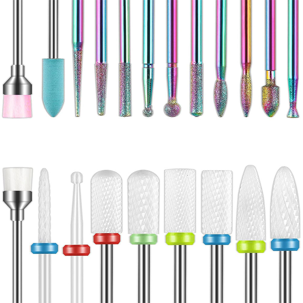 21 Piece Nail Drill Bits Set Ceramic Carbide Manicure Pedicure Kit