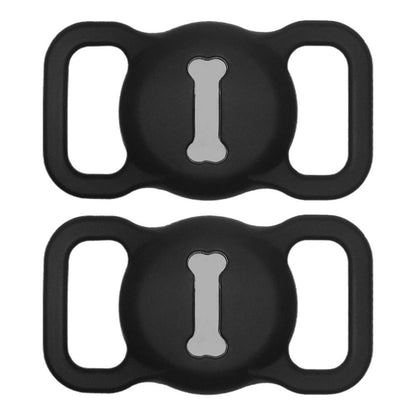 2PCS Silicone Protective Holder Portable Anti Lost Cover Compatible for AirTag and Pet Collar Black