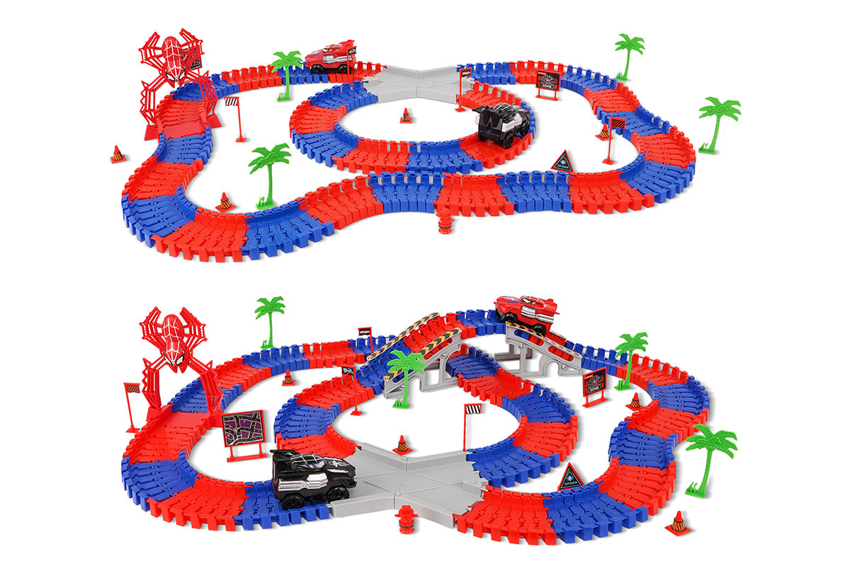 212Pcs Set Spider Toys for Boys Spider Race Track with 2 Cars Birthday Gifts