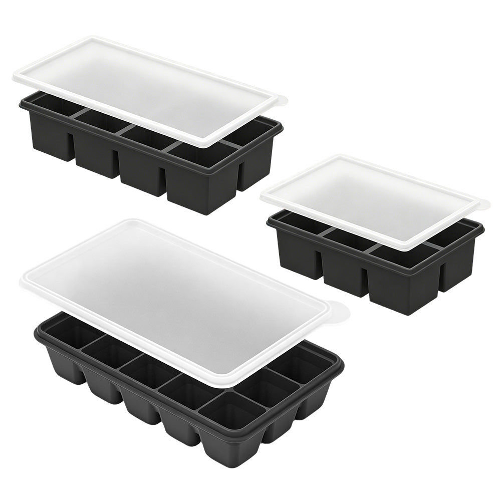 3 Pack Silicone Ice Cube Trays -Black