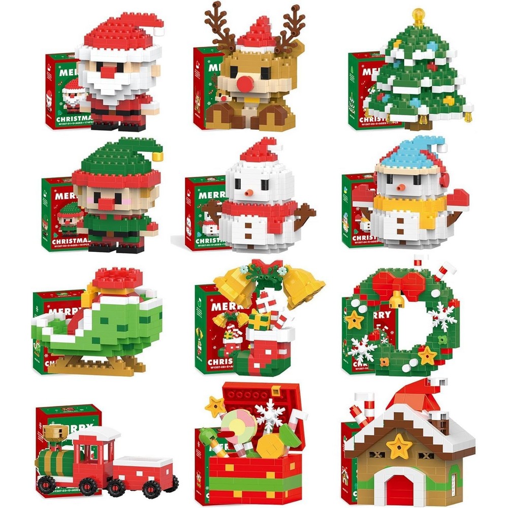12Pcs Building Blocks Set Santa Claus Birthday Christmas Stocking Stuffers Gifts