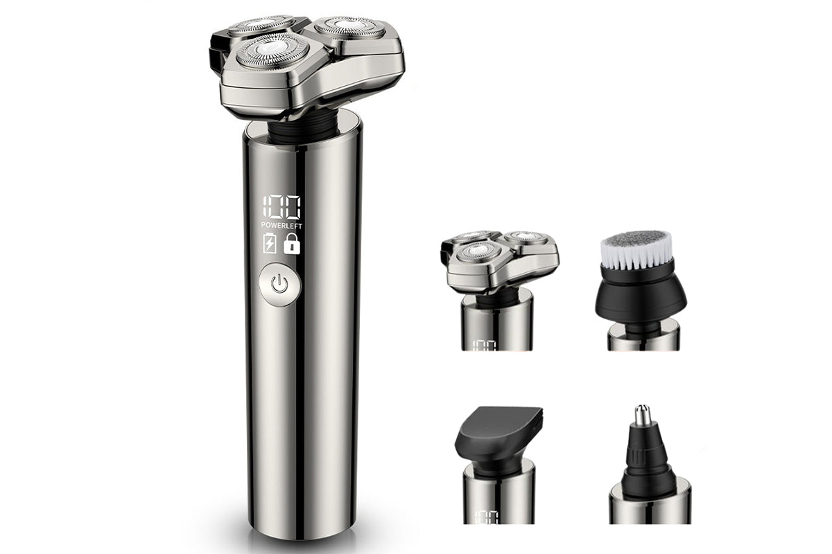 4 in1 Electric Razor Men High-Speed Motor Waterproof Shaver for Face Nose-Silver