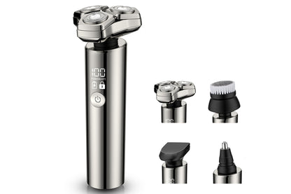 4 in1 Electric Razor Men High-Speed Motor Waterproof Shaver for Face Nose-Silver