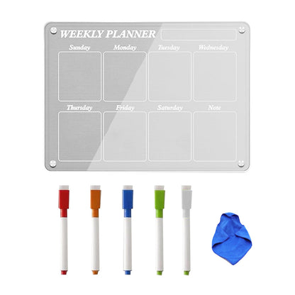 Acrylic Magnetic Calendar for Fridge Clear Dry Erase Board Planner with 5 Colorful Markers Weekly Style