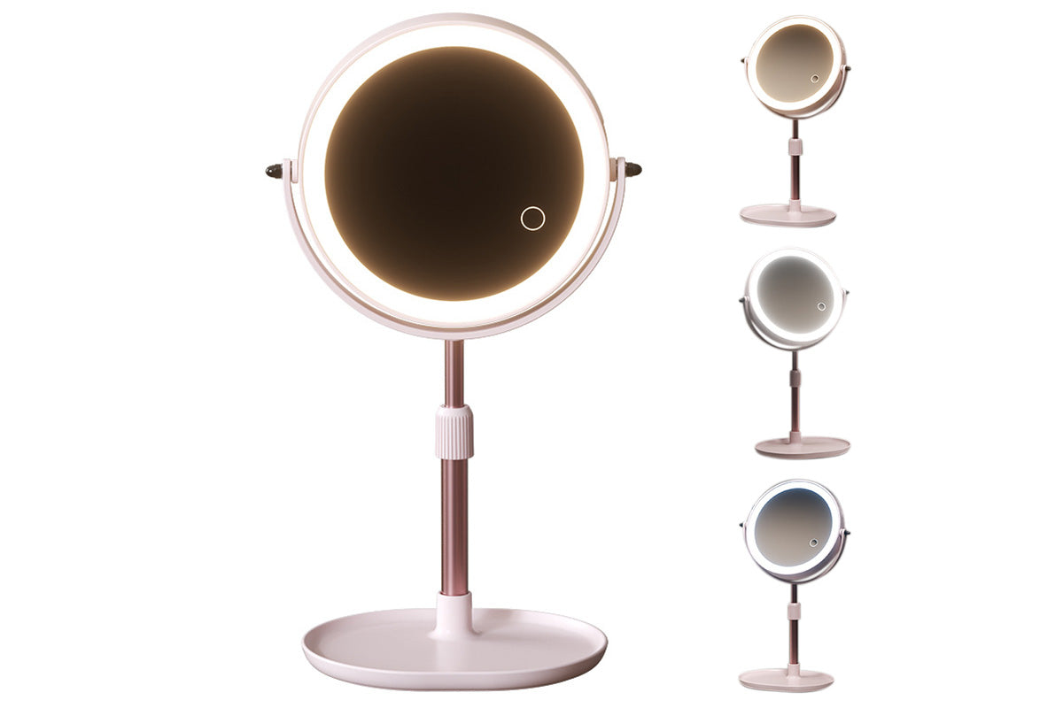 Adjustable Height Dual-Sided LED Makeup Mirror with 3 Color Lighting