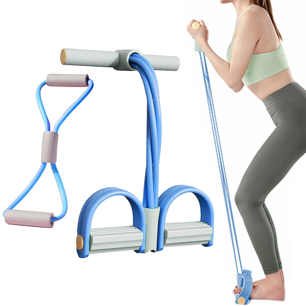 8-Tube Ab Exercise Equipment with Pedal and Resistance Band-Blue