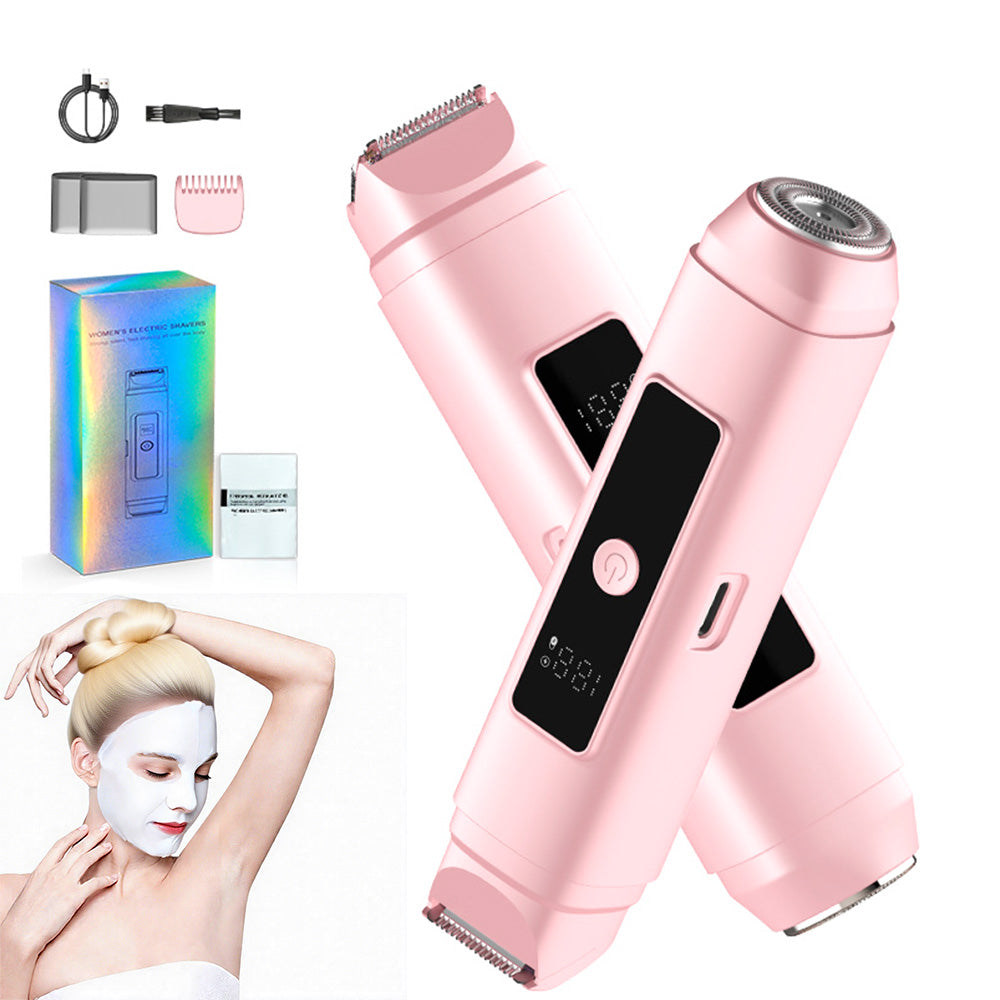 2-in-1 Dual Head Electric Shaver & Bikini Trimmer for Women with LED Display
