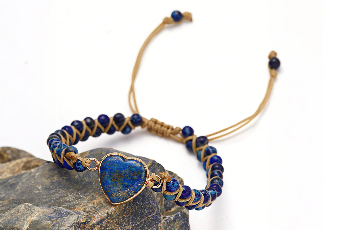 Handmade Natural Stone Beaded Bracelet Adjustable Woven Bangle for Jewelry-Blue