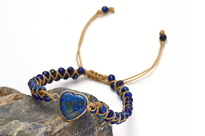 Handmade Natural Stone Beaded Bracelet Adjustable Woven Bangle for Jewelry-Blue