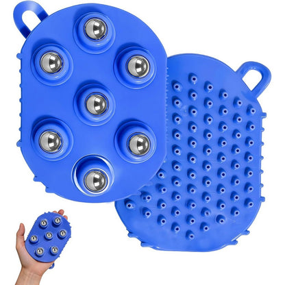2Pcs Roller Ball Massager Glove Lymphatic Massage Fascia Muscle Release for Back-Blue