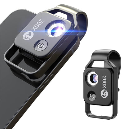 200X Phone Microscope with CPL Lens and LED Light Pocket Microscope for iPhone/Andriod Phone Black