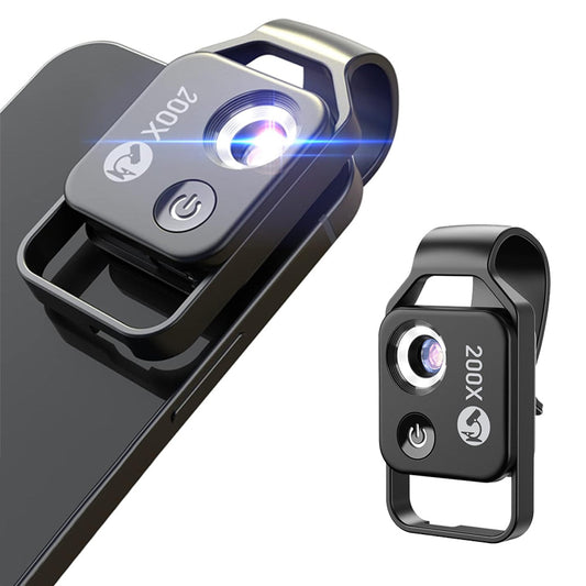 200X Phone Microscope with CPL Lens and LED Light Pocket Microscope for iPhone/Andriod Phone Black