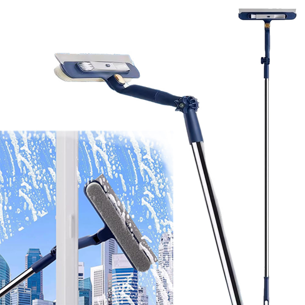 Telescopic Window Cleaner Tool with Squeegee and Scrubber-Blue
