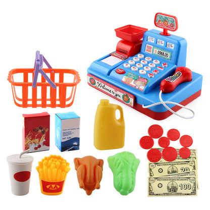 Educational Toy Cash Register for Kids with Calculator and Scanner Blue