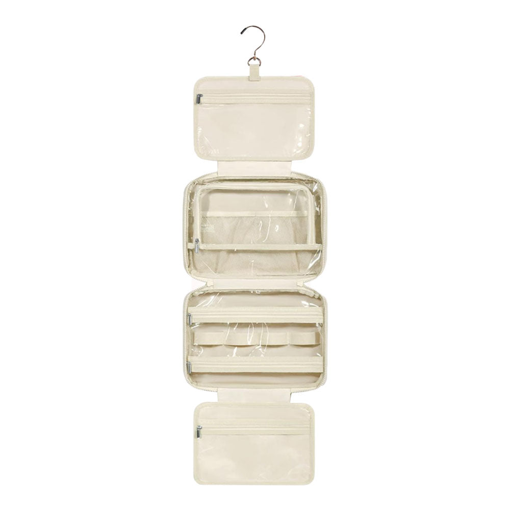 Travel Toiletry Bag with Jewelry Organizer Hanging Travel Makeup Cosmetic Bag Organizer Beige