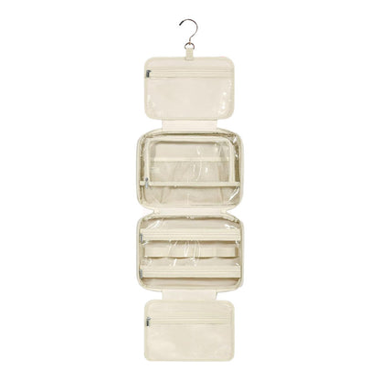 Travel Toiletry Bag with Jewelry Organizer Hanging Travel Makeup Cosmetic Bag Organizer Beige