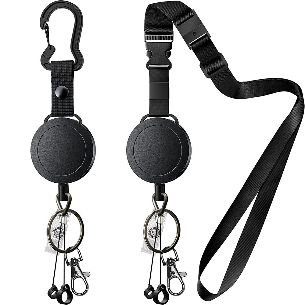2Pcs Retractable Badge Reels with Carabiner and Adjustable Phone Lanyard