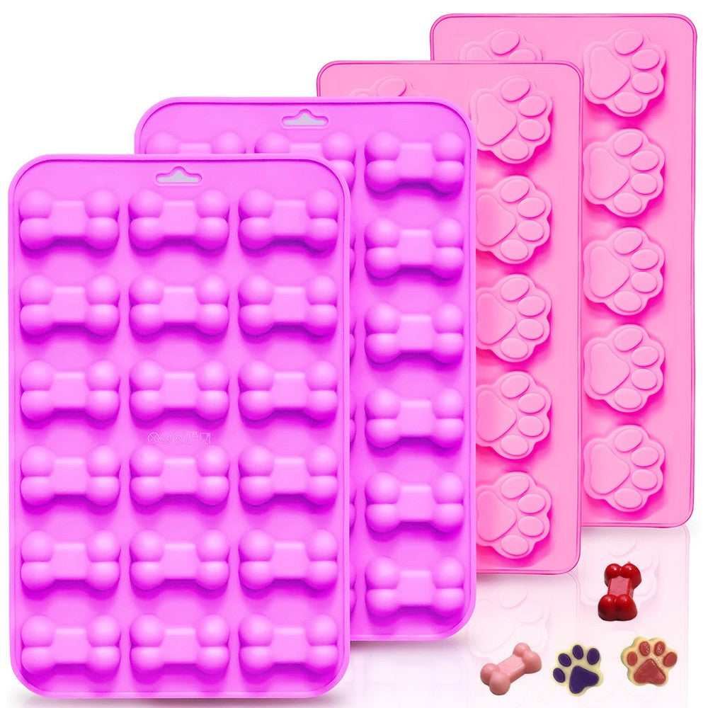4Pcs Cat Paw and Bone Dog Treat Molds Silicone Molds for Chocolate Candy Jelly