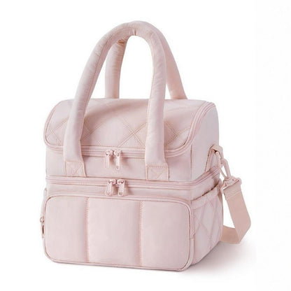 Lunch Bag Women Double Deck Insulated Lunch Bag For Work Picnic Travel-Pink