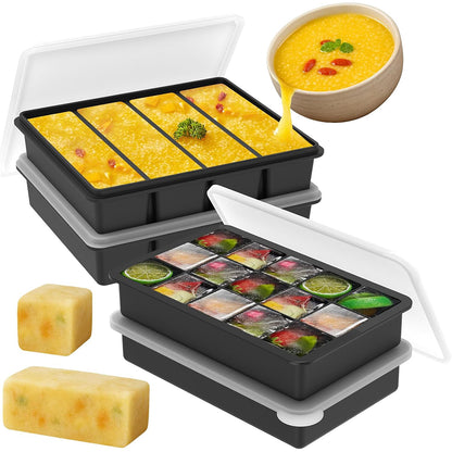 4Piece Silicone Freezer Tray Set with Lids