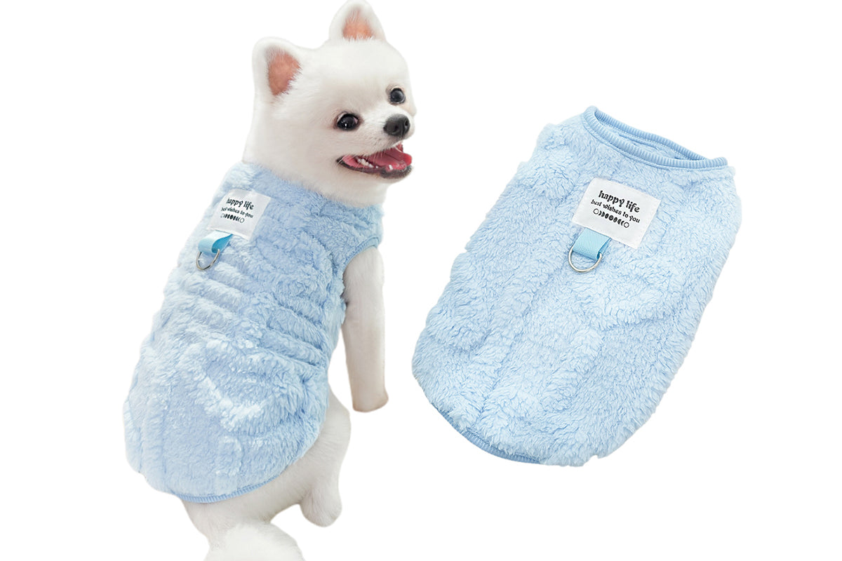 Sherpa Fleece Dog Jumper Sweater with D-Ring for Small Dogs Chihuahua Yorkshire -Blue