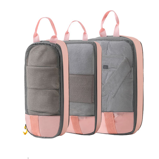 3-Piece Compression Packing Storage Bag Set Travel Accessories Packing Organizers Travel Carry Bags Household Storage Pink
