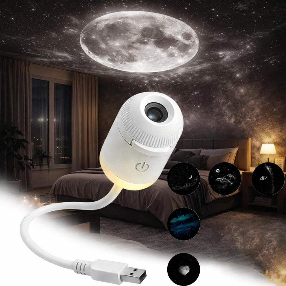 5 Slides Set Galaxy Projector and Night Light 360-degree USB Projector for Bedroom