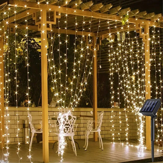 Solar Fairy Curtain Lights ¨C Christmas Hanging String Lights for Window Backdrop Warm White