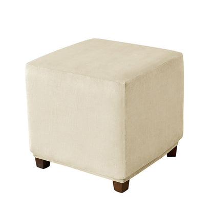 High Stretch Silver Fox Velvet Square Footstool Cover Machine Washable - Beige
