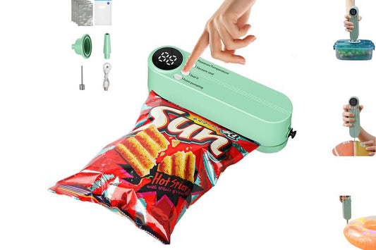 Portable Mini Vacuum Sealer for Food Storage with Rechargeable Handheld Sealing and Air Pump -Green