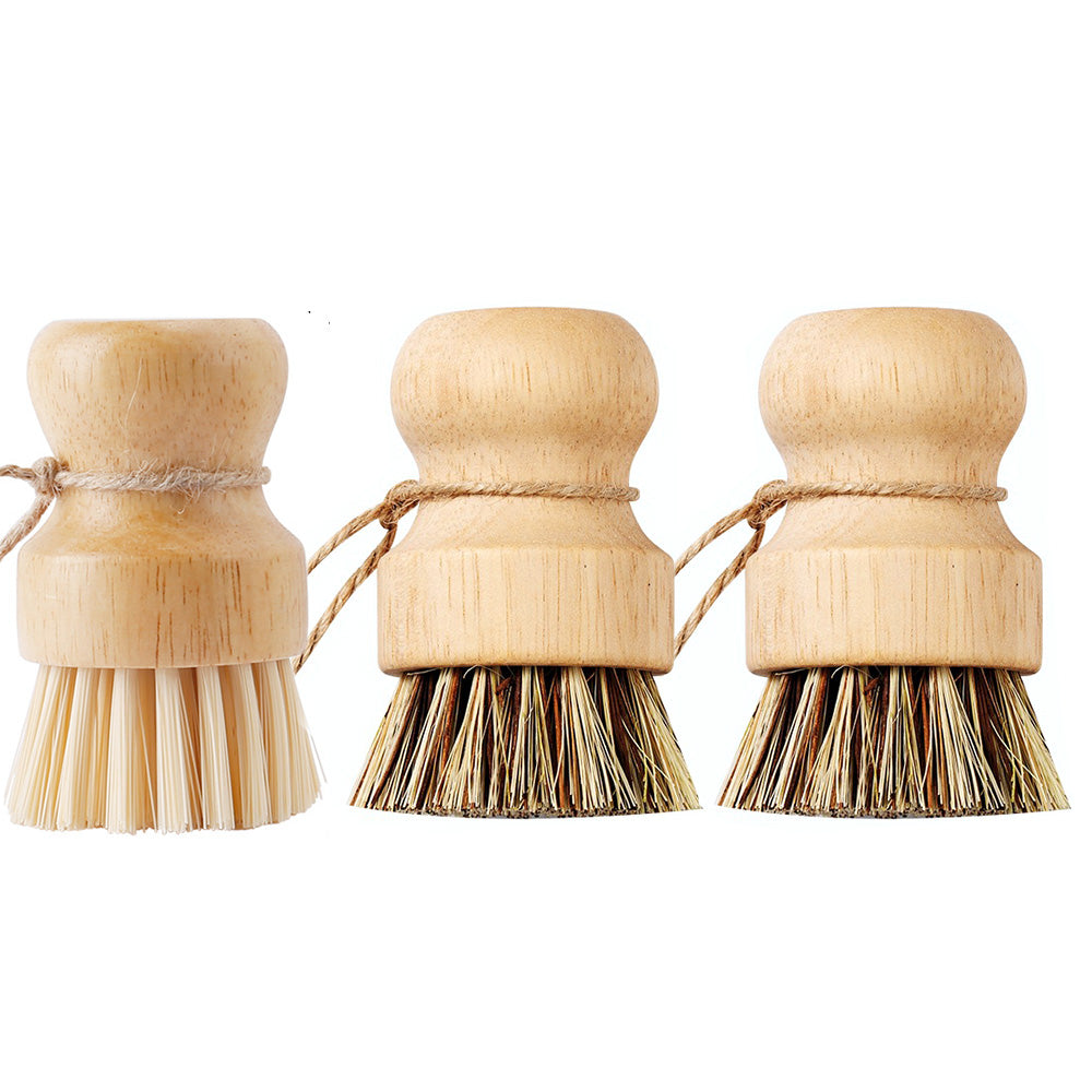 3PCS Bamboo Round Mini Dish Brushes ¨C Natural Cleaning Kitchen Scrubber Set