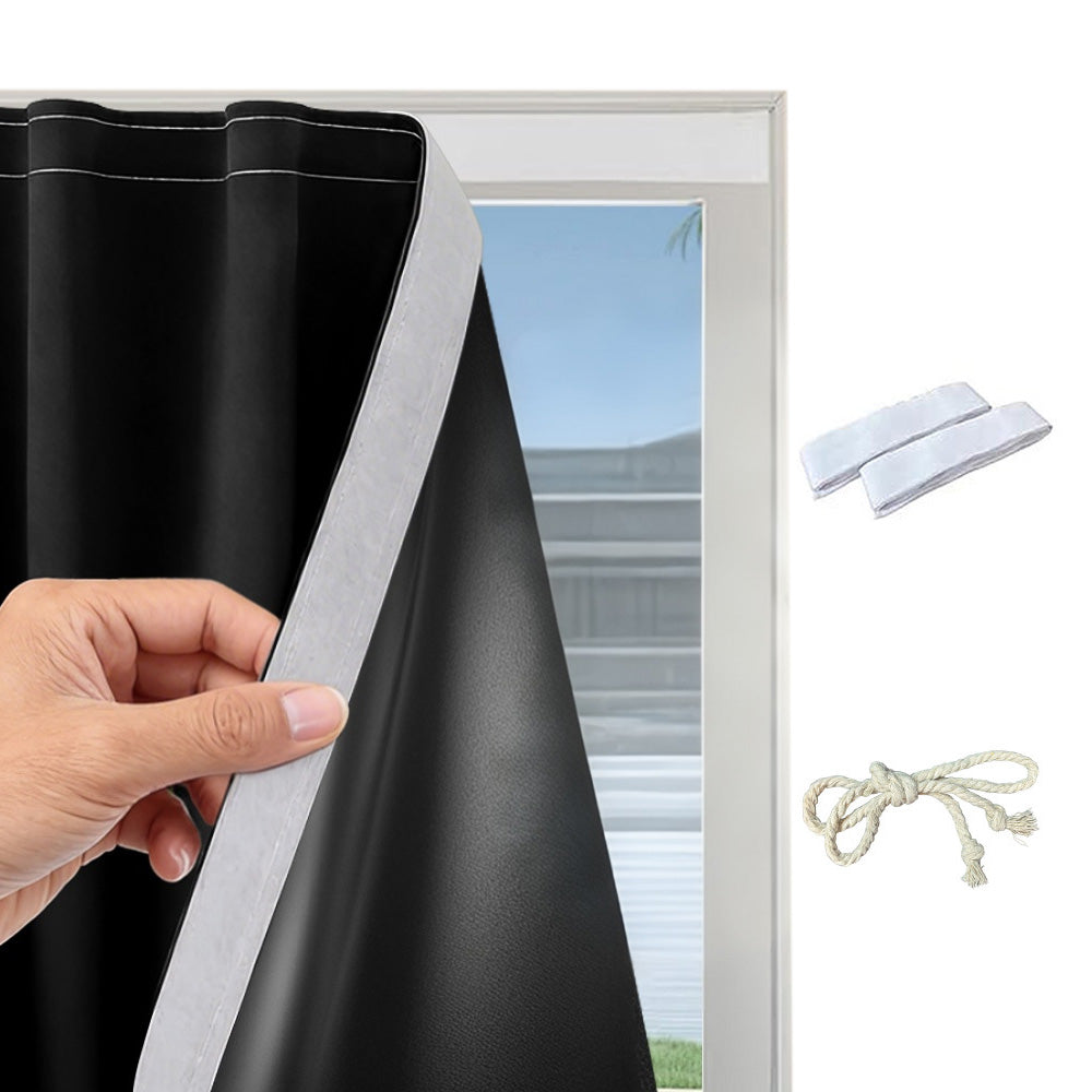 No Drill Adhesive Blackout Curtains -Black