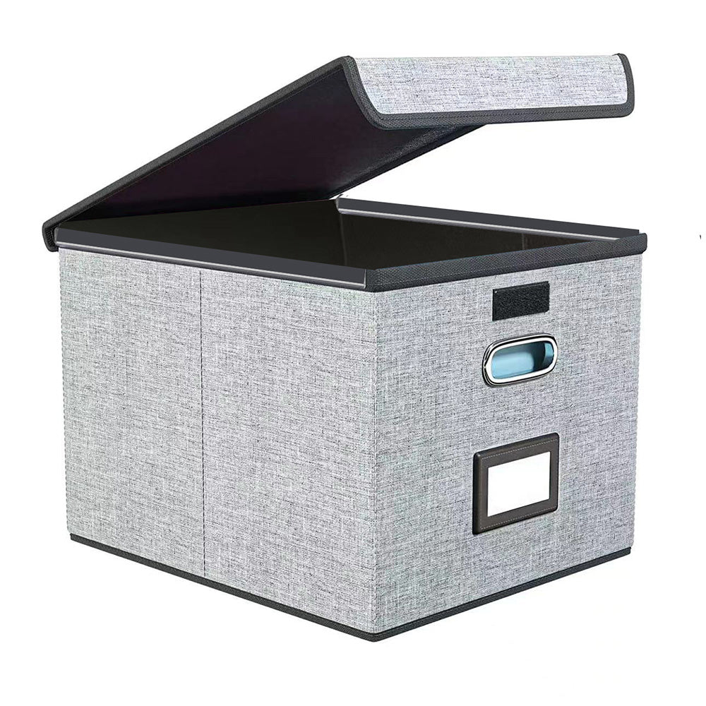 Collapsible File Organizer Box with Lid Folder Storage for Office Documents Grey