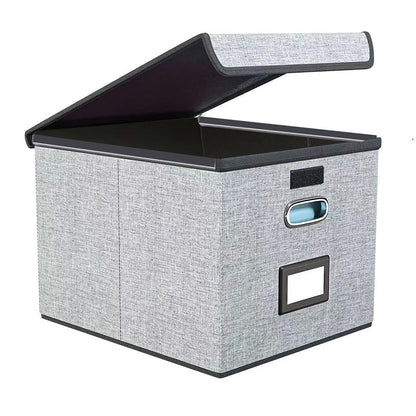 Collapsible File Organizer Box with Lid Folder Storage for Office Documents Grey