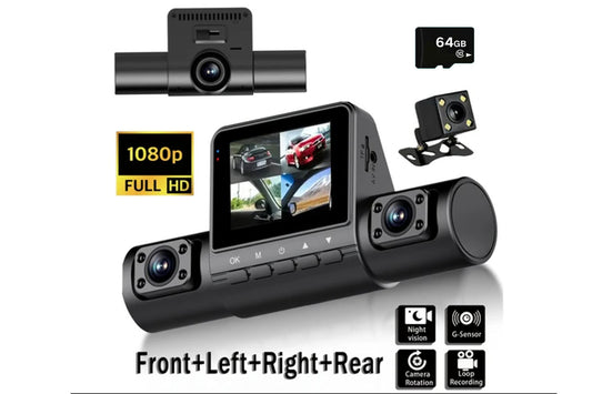 4-Channel 1080P HD Dash Cam Front and Rear Inside Left Right Car Dash Camera with 64GB Card