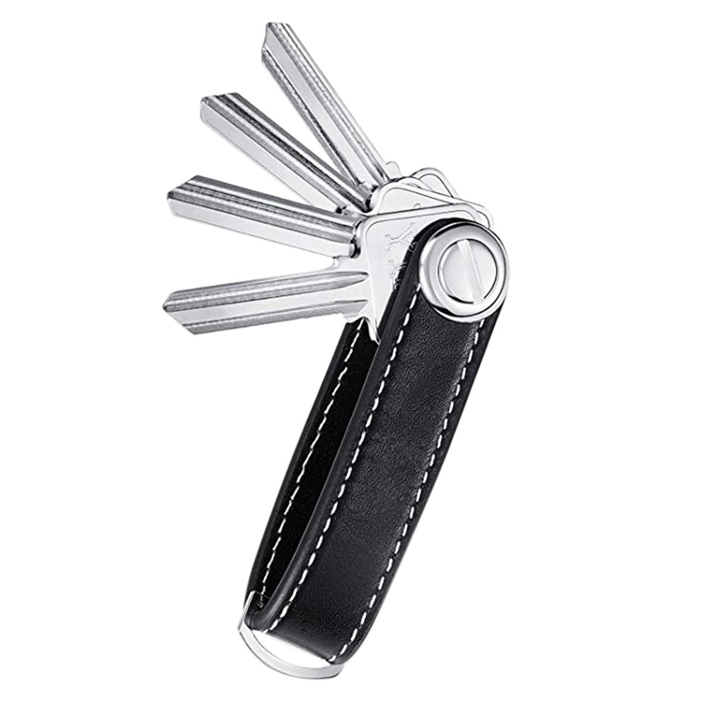Leather Smart Key Holder Folding Key Organizer Clip Compact Keychain -Black