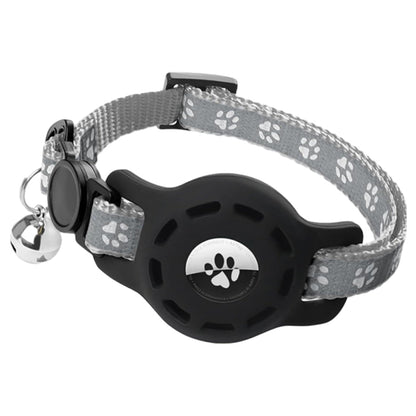 Reflective Pet Collar with Apple AirTag Holder for Cats Kittens Puppies Grey