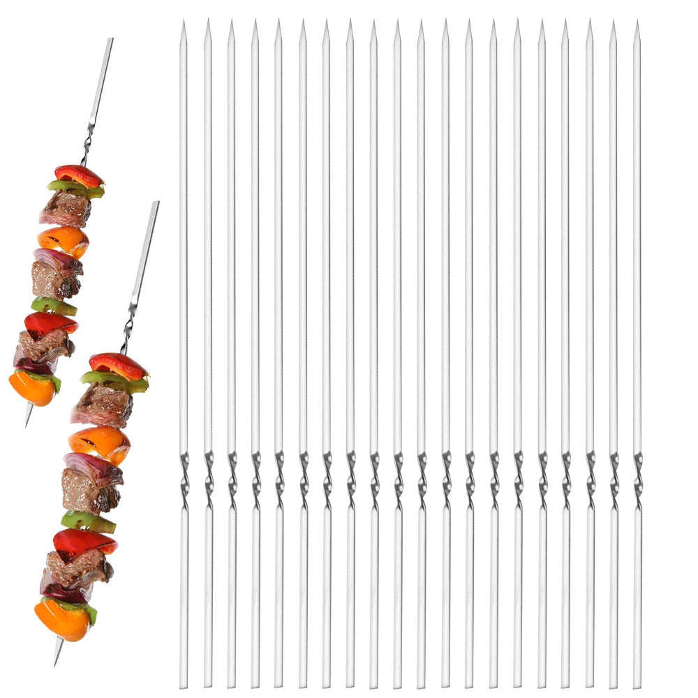 20 Pack 304 Stainless Steel BBQ Skewers -Flat Wide